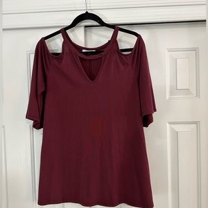 Burgundy cold shoulder shirt